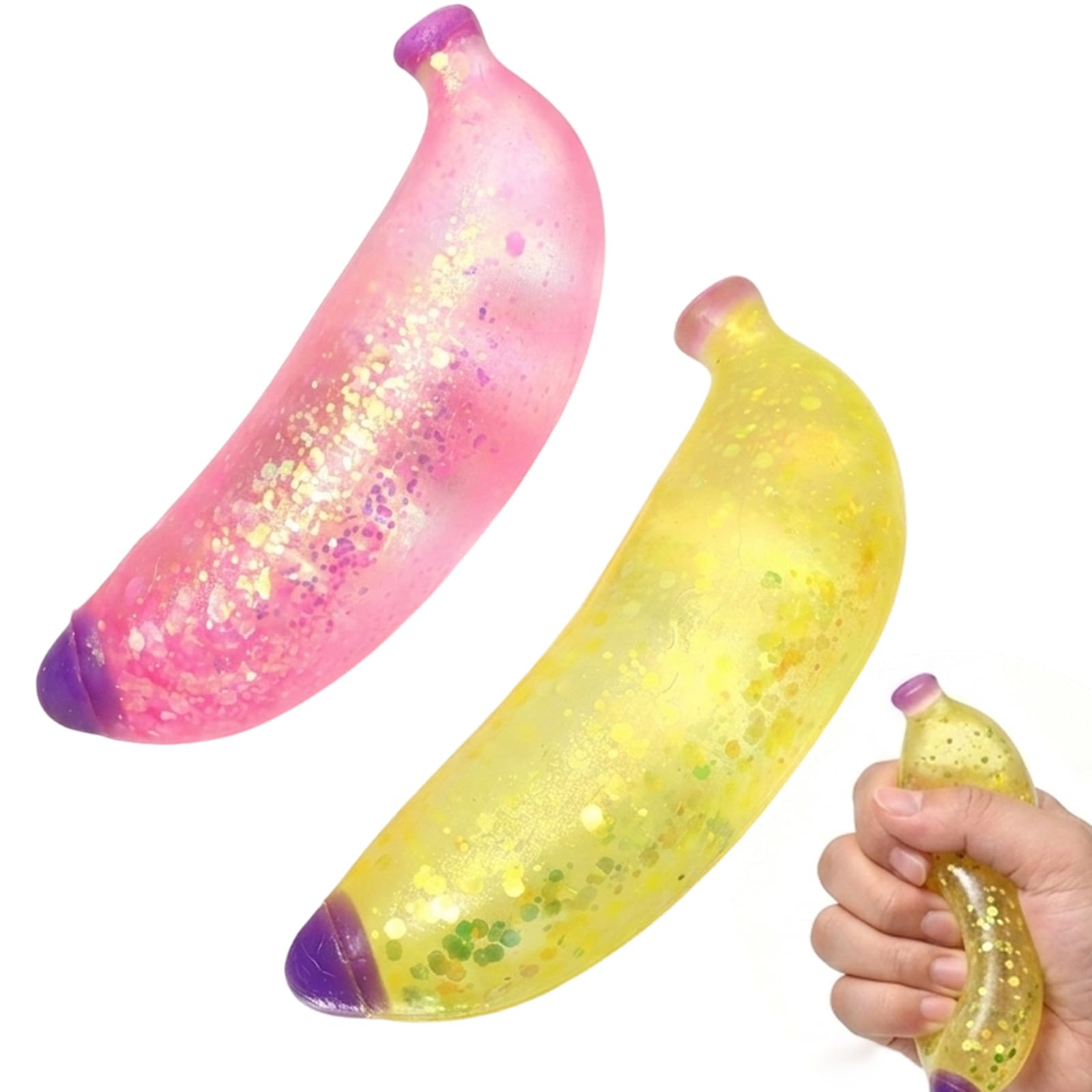 2 PCS Banana Squishy, Squishy Banana, Relax for Office Workers, Focus Enhancement, Bannana Squishy Yellow and Pink 13 cm x 5 cm