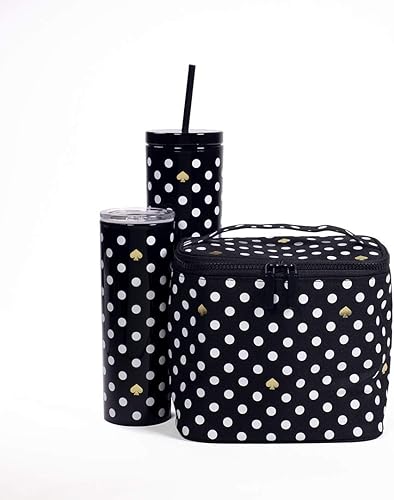 Miniatura 5 de kate spade new york Taza de viaje aislada de 16 onzas con tapa, vaso térmico negro de doble pared para cafété, lunares