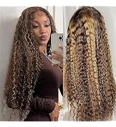ROVESS 26 Inch Ombre Lace Front Wig Human Hair Water Wave P4/27 Highlight 13x4 HD Transparent Lac...