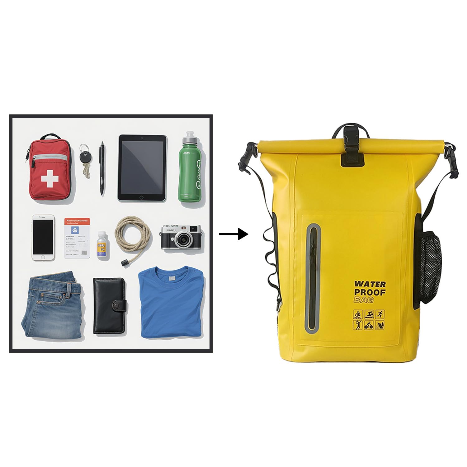Trockensack, wasserdicht, 25 l, schwimmend und leicht, für Damen, wasserdichter Rucksack für Kajakfahren, Bootfahren, Angeln, Schwimmen, Camping, Wandern, Roll-Top-Verschluss und verstellbare