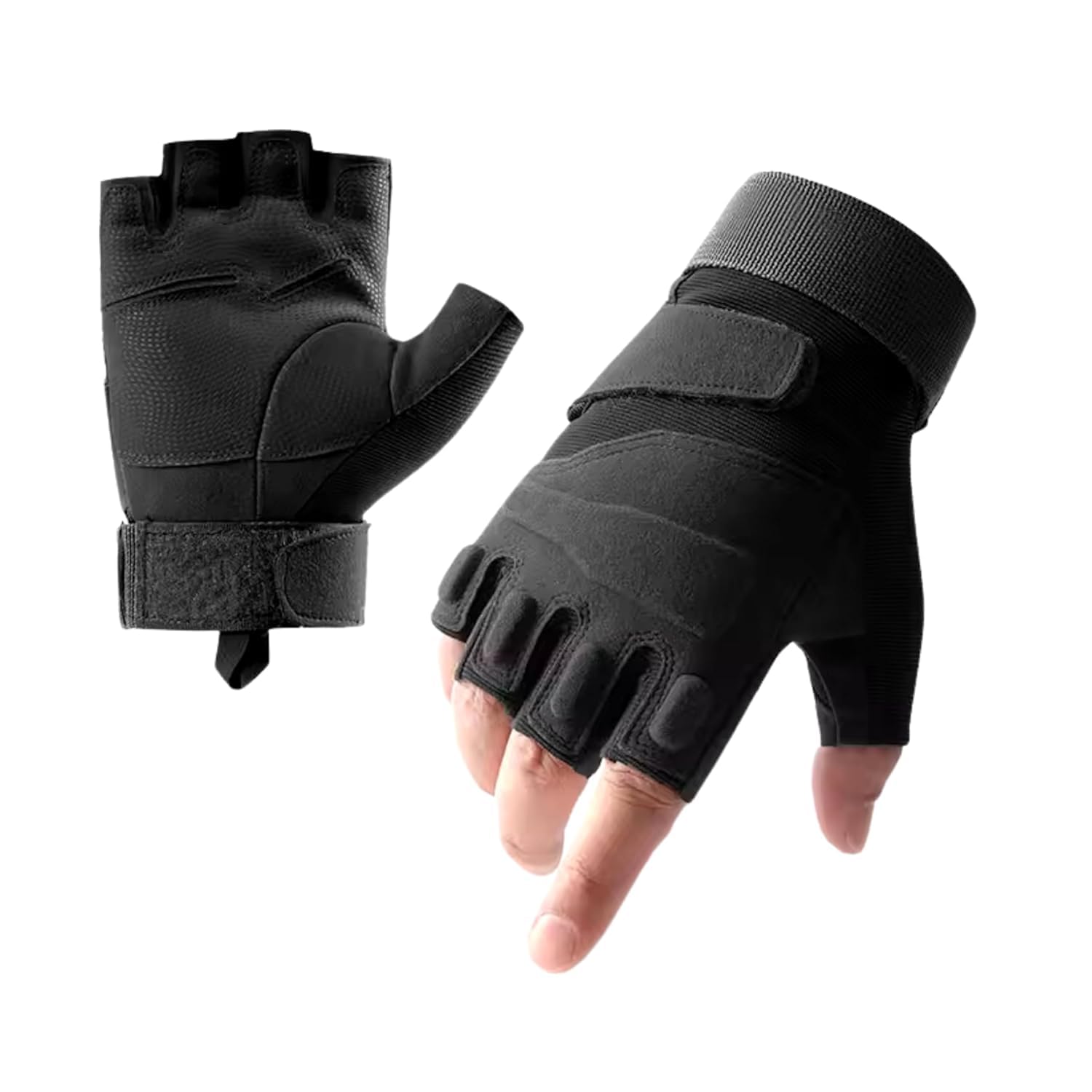 Key Fit Half Finger Tactical Gloves for Men & Women | Fingerless Durable Gloves for Cycling, Gym, Motorcycle Riding, Training, Fitness & Outdoor Sports (Black, L)-image-48