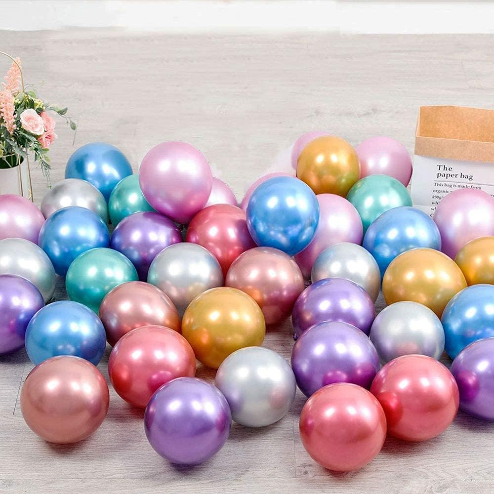 100pcs 10inch Mixed Chrome Metallic Latex Balloons for Birthday Party Bridal Baby Shower Engagement Wedding Party Decorations (Mixed) (10IN Mixd)