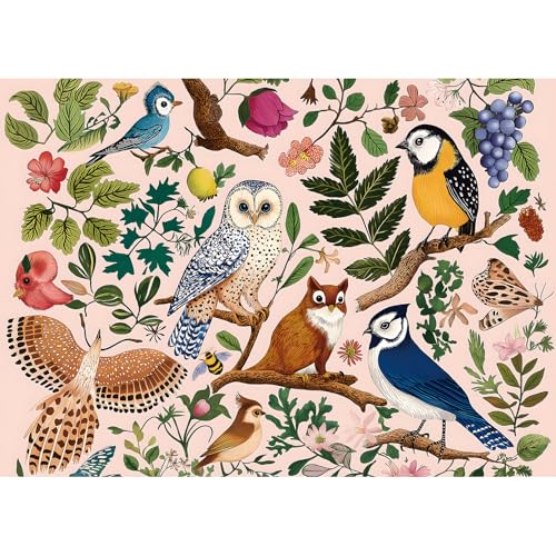 Image of 500 Pieces Puzzles for Adults Forest Birds Jigsaw Puzzles 500 Pieces Difficult Fun Owl and Floral Unique Beautiful Birds Flowers Family Puzzle Challenging Games Gift for Adults (21 inchx15 inch)