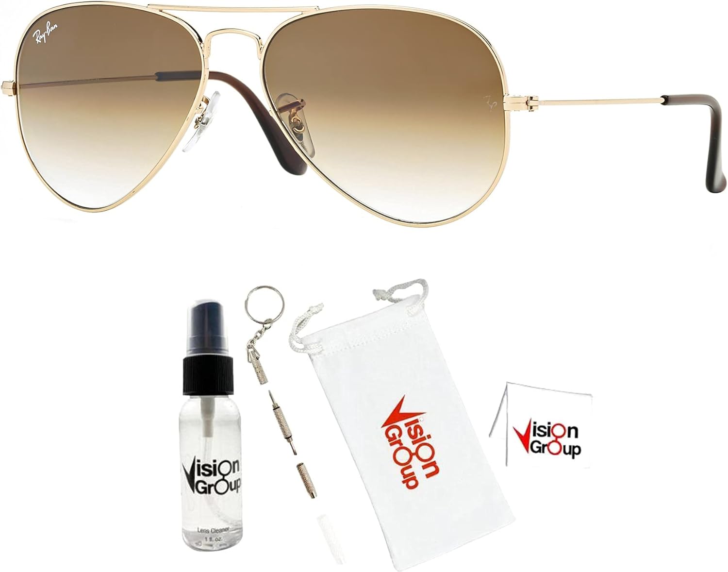 Ray-Ban RB3025 Metal Aviator Sunglasses + Vision Group Accessories Bundle - Image 2