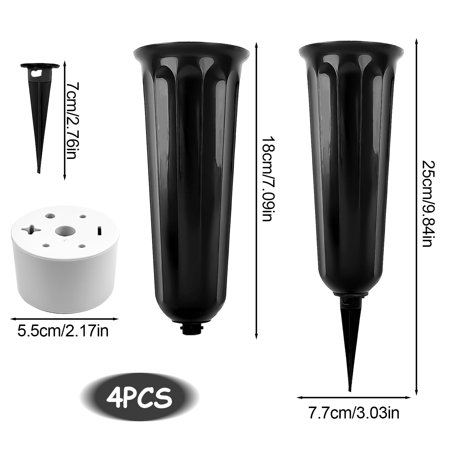 TOPBELIEF 4Pcs Grave Vases with Spike, Cemetery Vases, Graveside Flowers Holder, Cemetery Flower Pots for Grave Lawn, Yard - Image 2