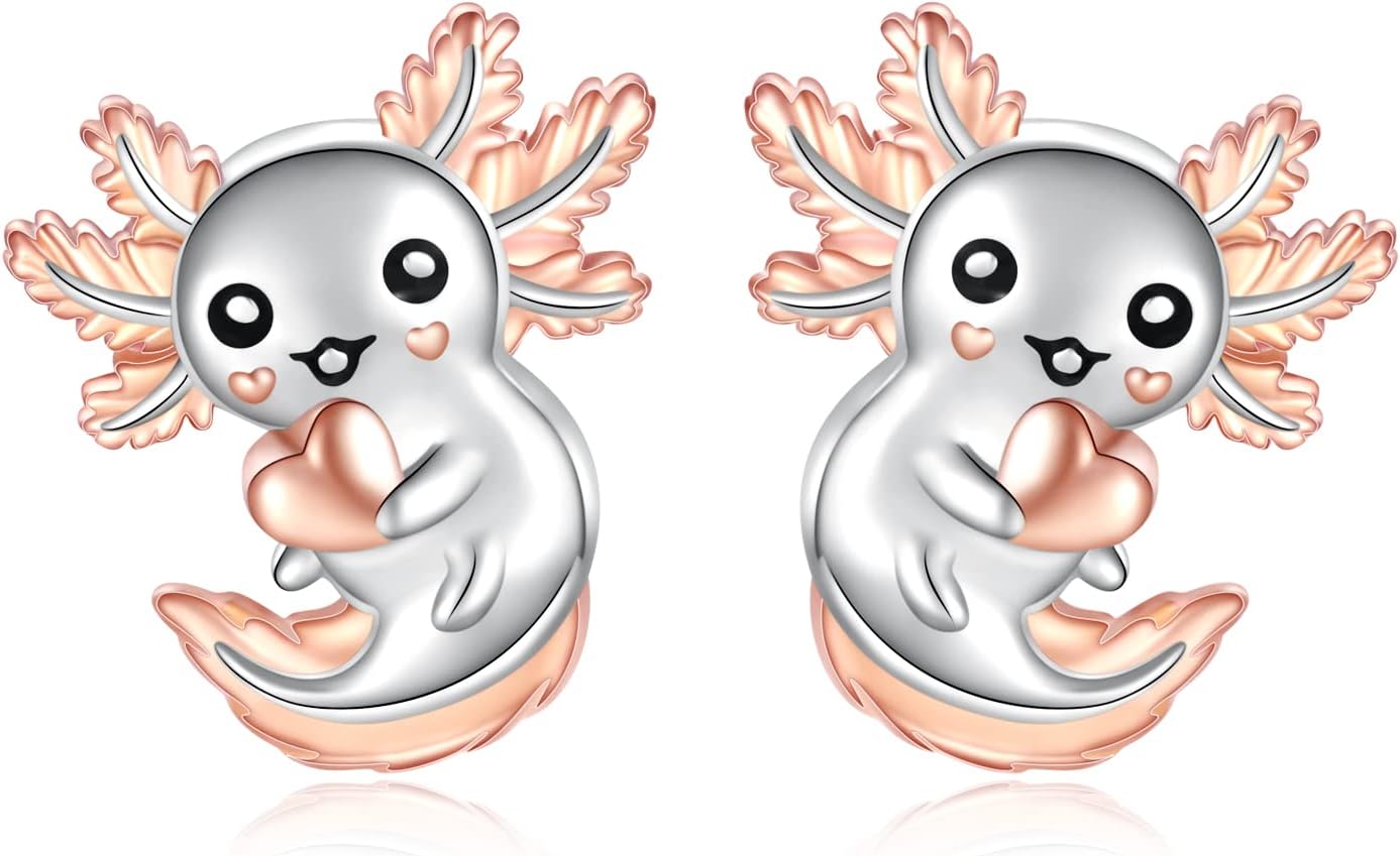 Sterling Silver Animal Stud Earrings: Hypoallergenic Cow Bee Axolotl Fox Penguin Cat Bat Bunny Elephant Panda Pig Earrings Cute Jewelry Gifts for Women