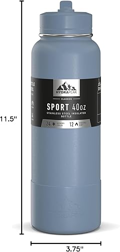 Miniatura 8 de Hydrapeak Botella de agua deportiva de 40 onzas con aislamiento y tapa con popote o para beber, botellas de agua de acero inoxidable de alta