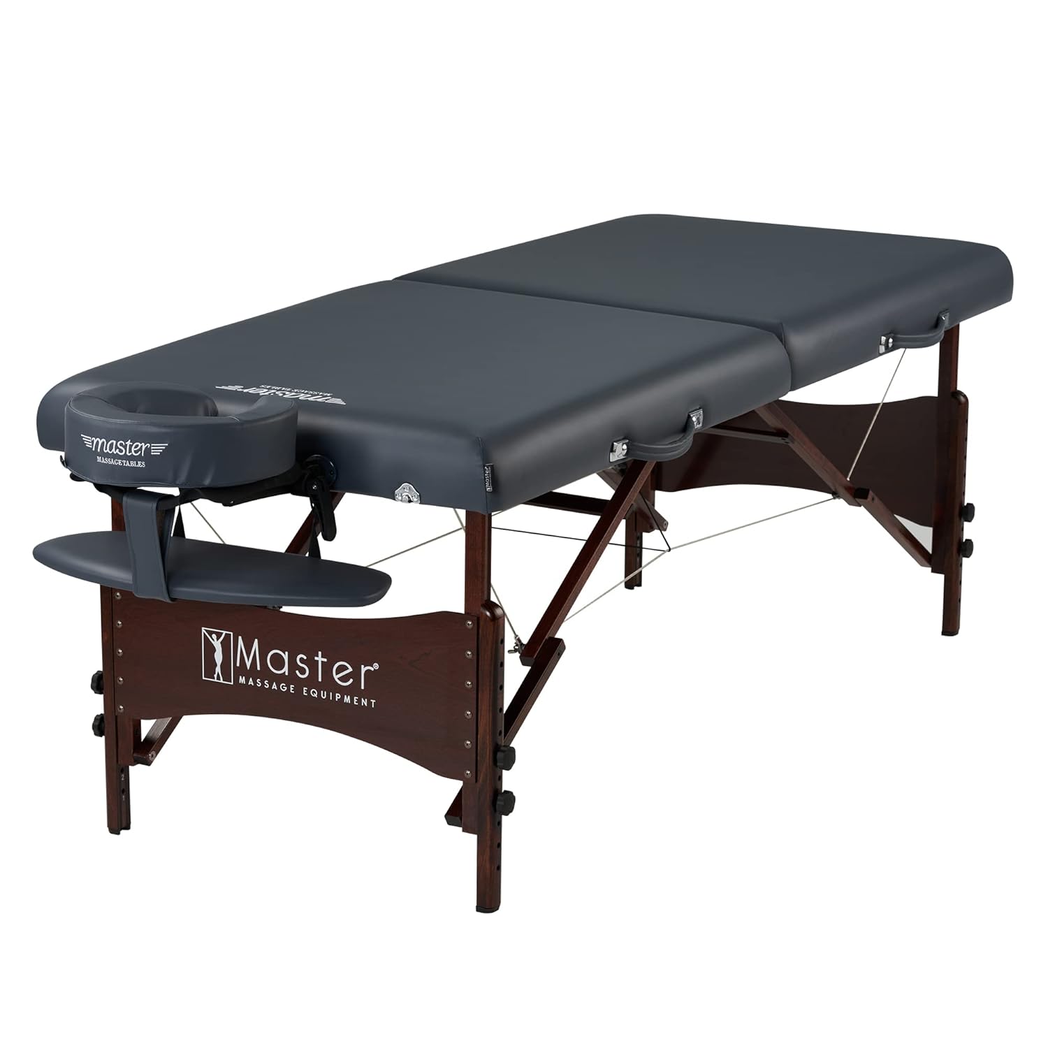 Master Massage Newport Portable Massage Table Package with Denser 2.5" Cushion, Walnut Stained Hardwood, Steel Support Cables, Pillows & Accessories, Royal Blue, 30"