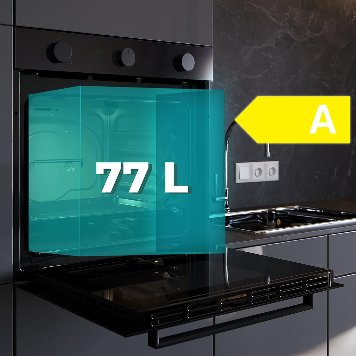Cecotec Forno da Incasso 77 L Bolero Hexa C126001 Glass Black Time A