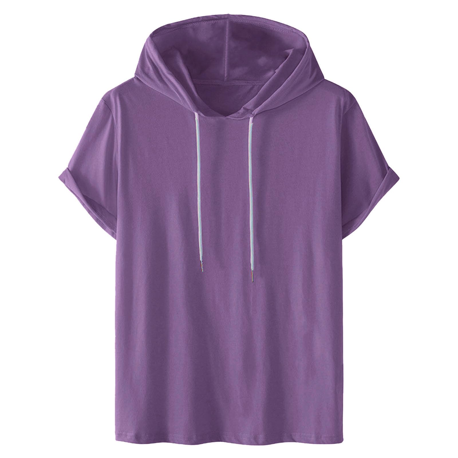T-Shirts für Herren mit Kapuzen Sommer Tshirt Kurzarm Hoodie Ärmellose Hoodies Freizeit Kapuzenshirt Einfarbig Sweatshirt Oversize Hoody Männer Shirts Deals 07 Violett L