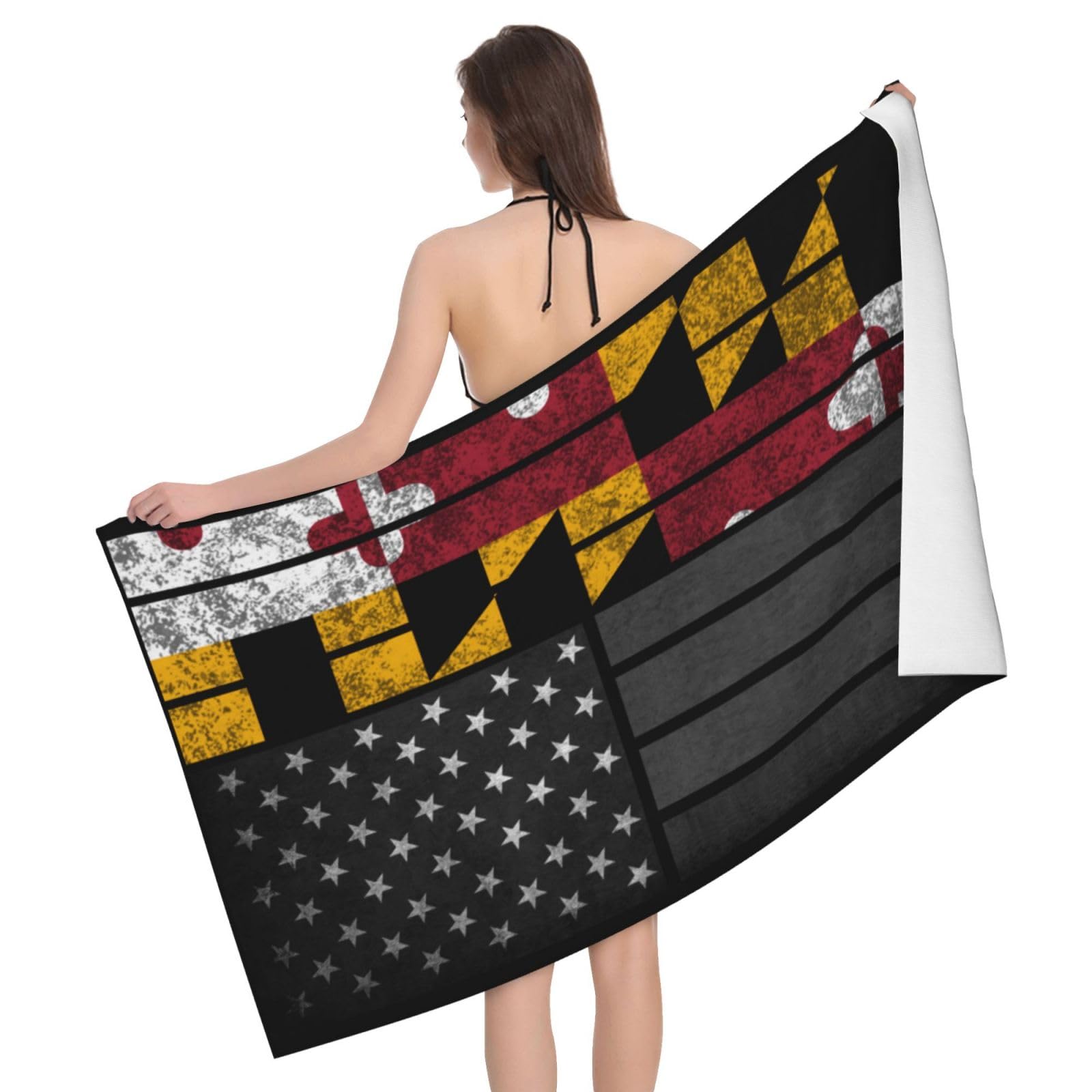 HLBSDM Microfiber Vintage America and Maryland Marylander Flag Beach Towel Quick Dry Soft Sand Free Beach Towels for Pool Swim Beach Lightweight Thin Towels