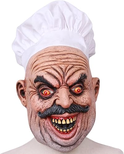 Miniatura 8 de Yeahii Máscara realista de látex barbudo para chef, carnicero, Halloween, casa encantada, fantasma, mascarada, cosplay, accesorios aterradores