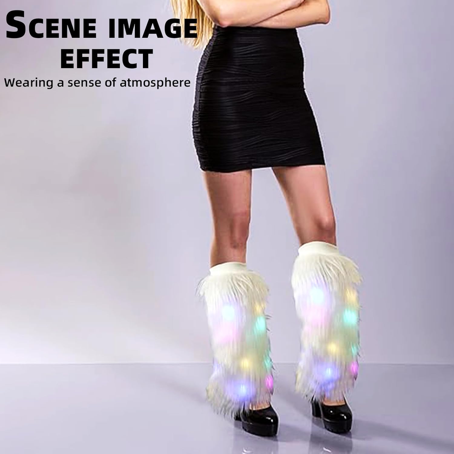 LED Light Up Leg Warmers,Fur Leg Warmers For Women Neon Rave Led Fluffy 80s Sexy Dance Hosiery Fun Furry Light Up Leggings For Girls Boot EDM Christmas Unicorn Costume,Light Up Clothing Accessories - Image 7