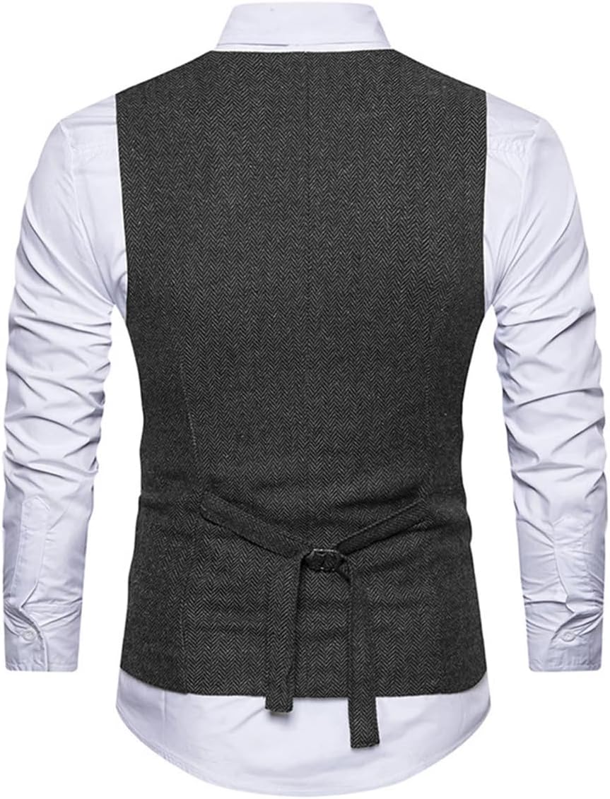 Men's Suit Vests Slim Fit Sleeveless Single Breasted Casual Dressy Vest Men V-Neck Loose Button Versatile Retro Vest