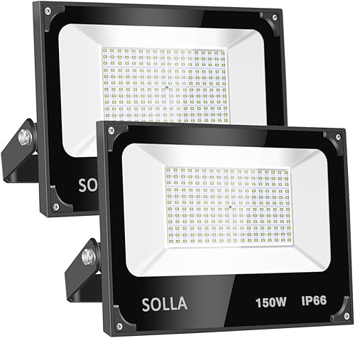 SOLLA Paquete de 2 luces LED de 150 W 12000 lm 3000 K luz de inundación exterior de color blanco cálido iluminación de inundación exterior para