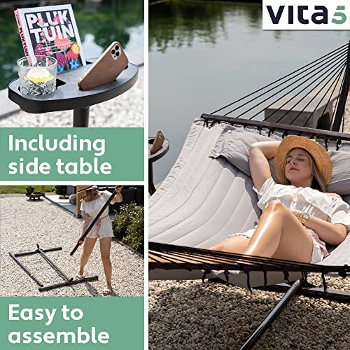 Vita5 Hamaca Jardin con Soporte y Mesita Auxiliar - Hamaca 2 Personas de Acero Duradero Carga 200 kg – Hamaca Doble Ajustable – Hamacas con Armazón para Interior y Exterior – Montaje facil - imagen 2