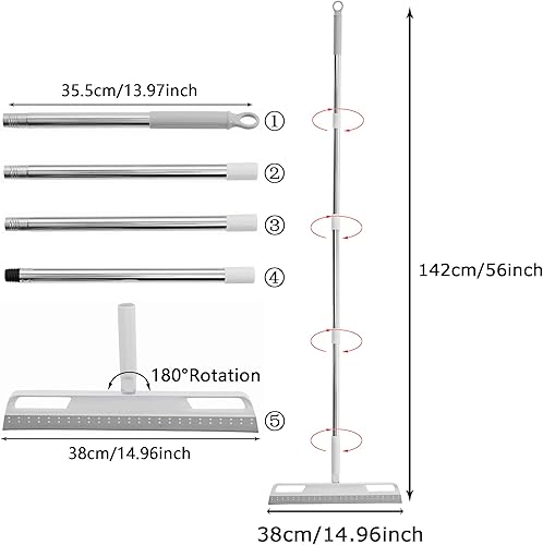 Miniatura 2 de Escoba mágica multifunción, escoba de silicona con mango largo de 56 pulgadas, escoba de aire, escoba de aire para piso, baño, cocina, ducha,