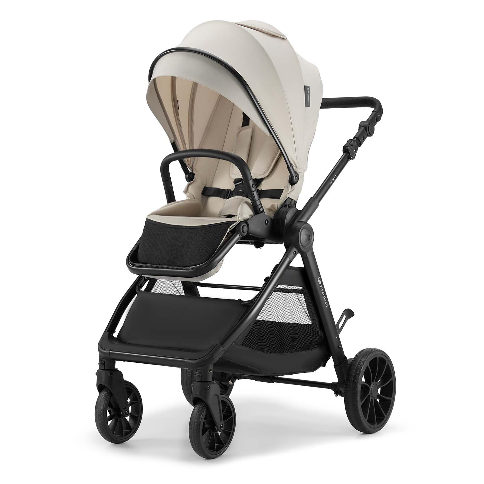 Kinderkraft VESTO 2 Passeggino fino a 22 kg, seduta reversibile fronte mamma e mondo, chiusura con seduta montata, self-standing, ruote ammortizzate, Beige