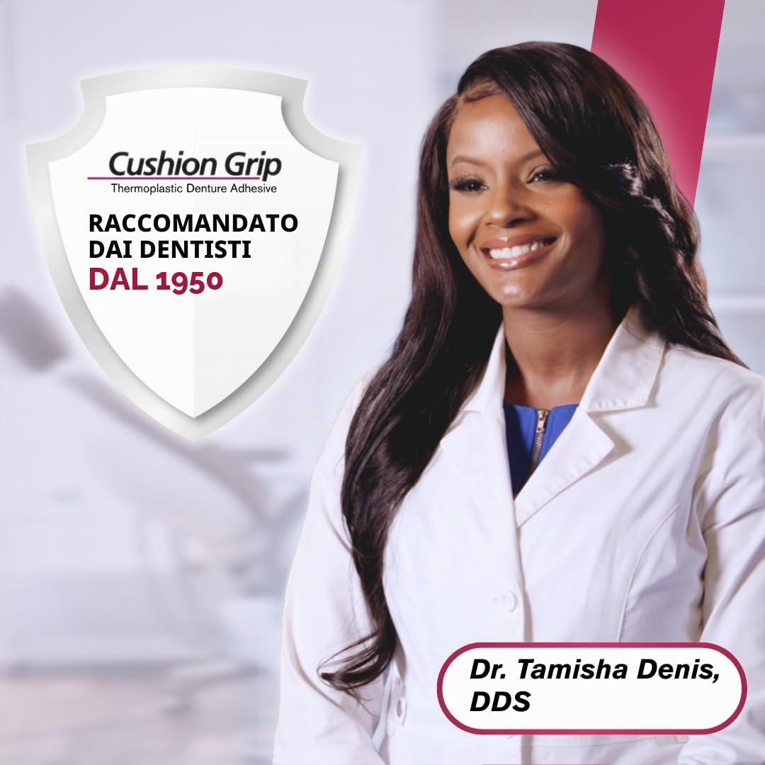 Cushion Grip Adesivo termoplastico per protesi, 9,9 g, formato da viaggio, rimonta e stringe protesi sciolte in movimento, adesivo non colla, agisce come un morbido reliner (confezione da 5)