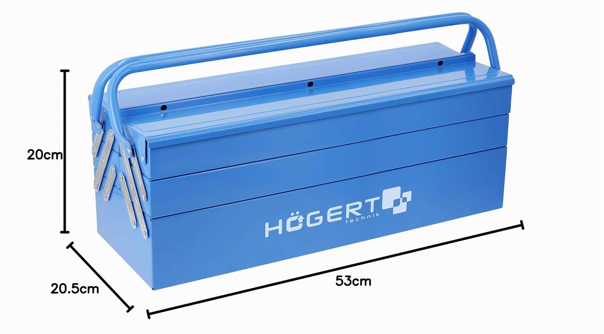 Högert Technik – Caja de herramientas de metal para herramientas y piezas pequeñas - Caja de herramientas - 53 cm x 20,5 cm x 20,5 cm x 20 cm - Caja con compartimentos totalmente accesibles - Maleta