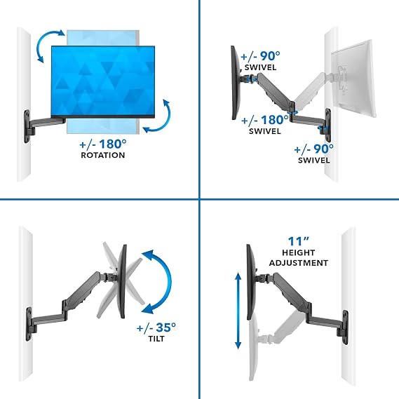 Mount-It Computer Monitor Wall Mount, Gas Spring Arm, Full Motion
