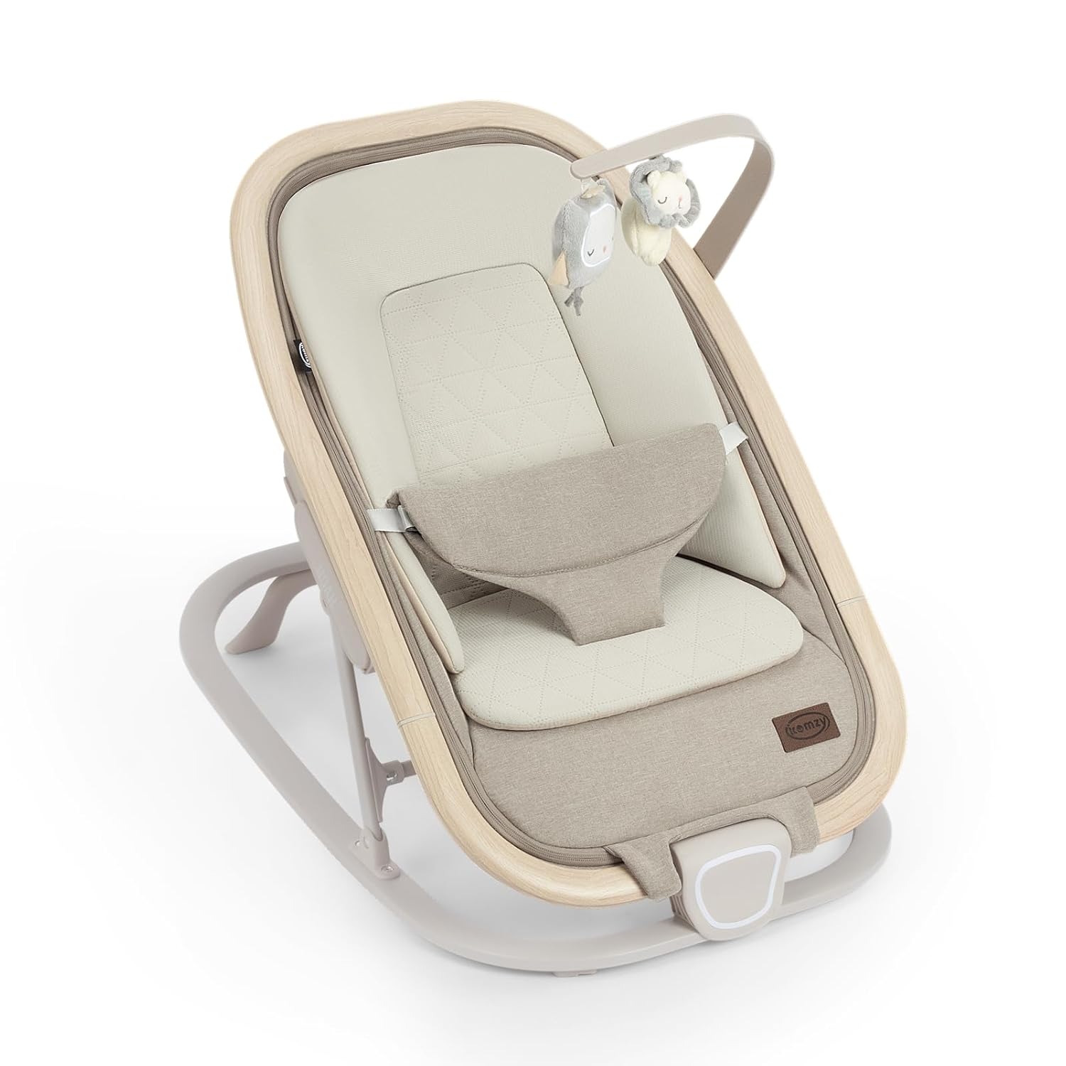 Noah 2-in-1 Baby Bouncer Seat, Portable Baby Rocker Chair for Infants 0-9 Months, One-Hand Recline, Newborn Cushion, Plush Toys, Oat Beige