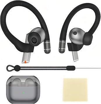 Samsung Galaxy Buds 3 Pro 3/3 FE用ソフトシリコンイヤーフック | 滑り止めフィット | ストラップ&クリーニングクロス付き ブラック