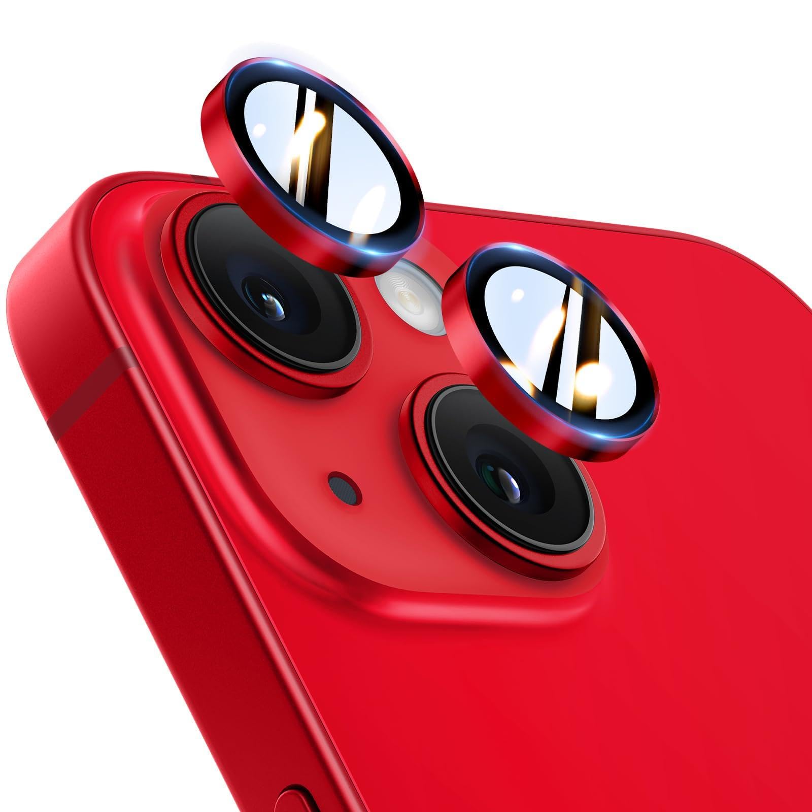 TOCOL 2 Sets Kameraschutz für iPhone 14, iPhone 14 Plus, Ultra HD Individualschutz, 9H+ Härte Robuster Kratzfestes, Einfache Montage, Kamera Schutz für iPhone 14/14 Plus, Rot