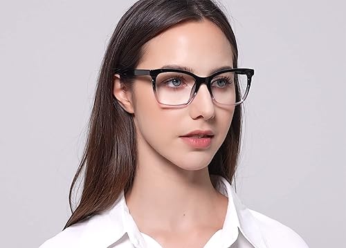 Miniatura 10 de Areyeth 2 pares de anteojos de lectura cuadrados de gran tamaño para mujer, con bloqueo de luz azul, con bisagra de resorte flexible (negro,