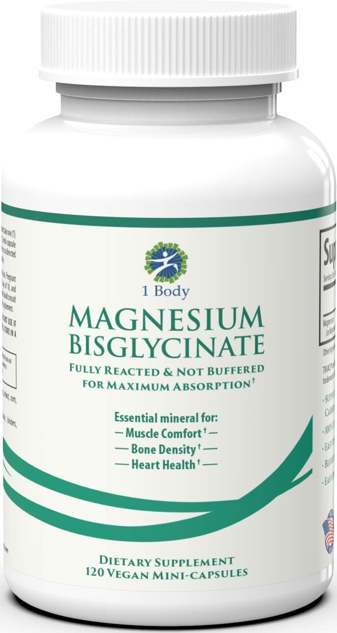 Magnesium Bisglycinate Chelate - Reduce Muscle Cramps and Improve Sleep - Maximum Absorption with no Laxative Effects - 100% Chelated - 44 mg of Pure Magnesium Bisglycinate Per Capsule