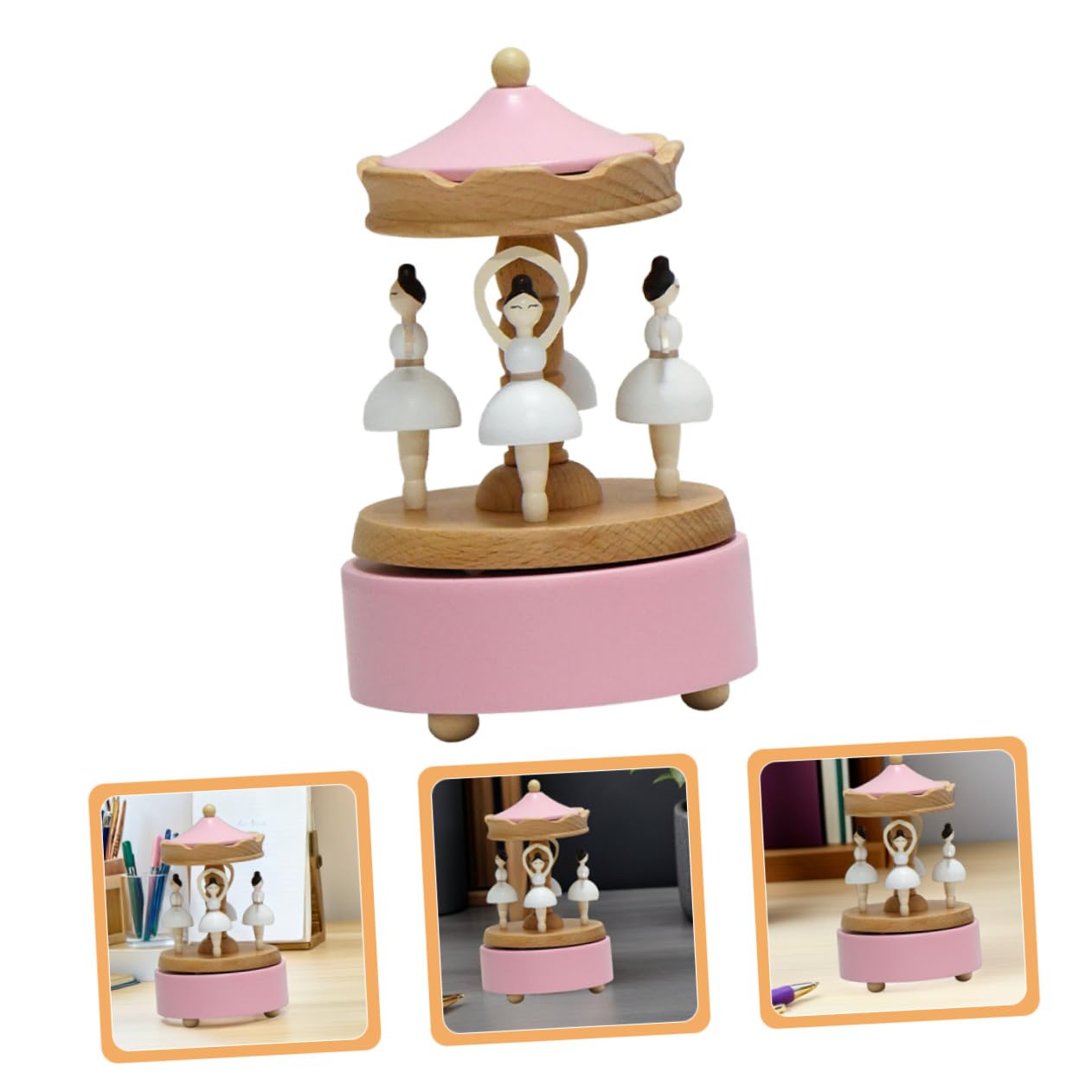 LIFKOME Carillon Ballerina in Legno Rotante Rosa, Design Elegante | Carica Manuale, Figurina da Collezione Decorativa, per Casa e Compleanni, per Appassionati di Danza
