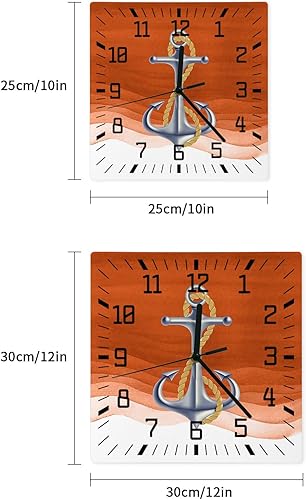 Miniatura 7 de Anchor Burnt Orange Wooden Wall Clock Silent Non Ticking, Nautical Coastal Ombre Ripple Ocean Theme Square Wall Clock Battery Operated, Decor Clock