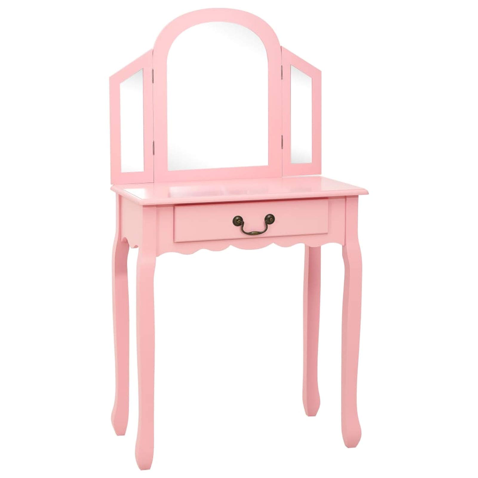 Tidyard Specchiera con sgabello, toeletta con specchio, tavolo da toeletta con specchio, tavolino da toeletta con specchio, tavolino da toeletta per trucco, colore rosa, 65 x 36 x 128 cm
