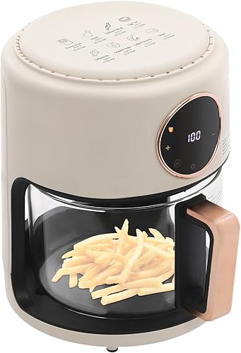 Mini freidora de aire, freidora de aire de vidrio de 3.8 cuartos de galón, pantalla táctil visible de 360 con pantalla digital, temperatura