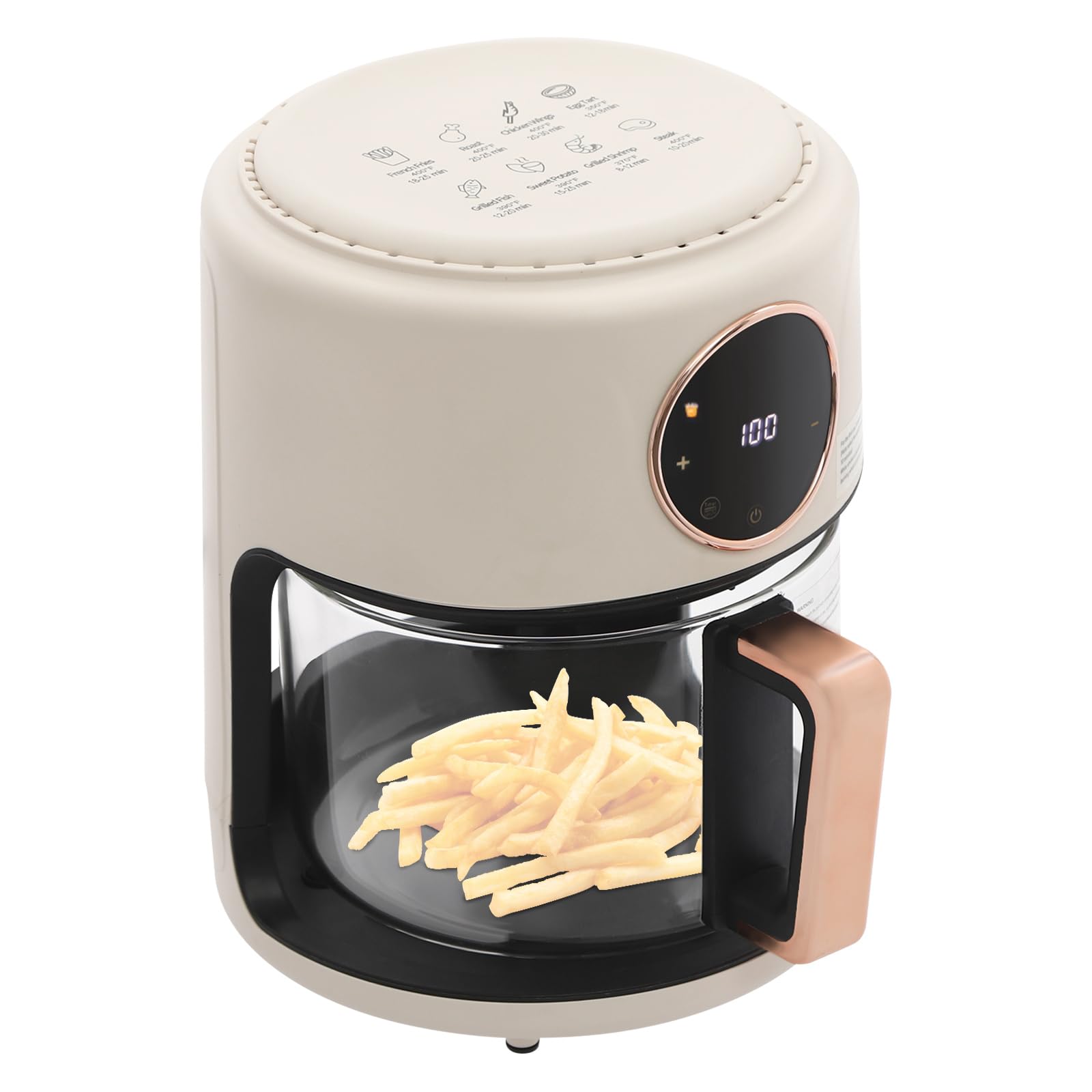 1200W Glass Air Fryer with Digital Display 360 Viewable Glass Basket 8 Preset Modes Temp Range 176 F