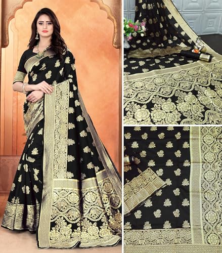 Image of Women's Kanjivaram Ptinted Soft Silk Banarasi Saree With Unstitched Matching Bloue Piece | Saree for Women
