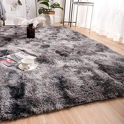 Lpfkkk Home Tapis De Créateur Cravatte de Maille Rouge Nette de Teinture Peluche Couverture de Chevet Salon Moquette Chambre Gris foncé @ 80 * 200cm