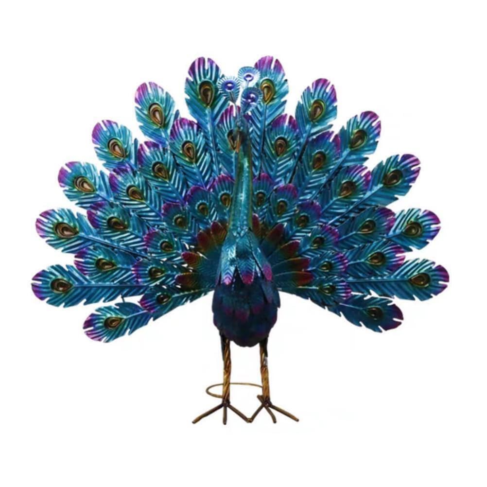 Anso Blue Peacock Statue Garden Decor Metal Peacock Yard Art Lawn Decor Outdoor Sculpture