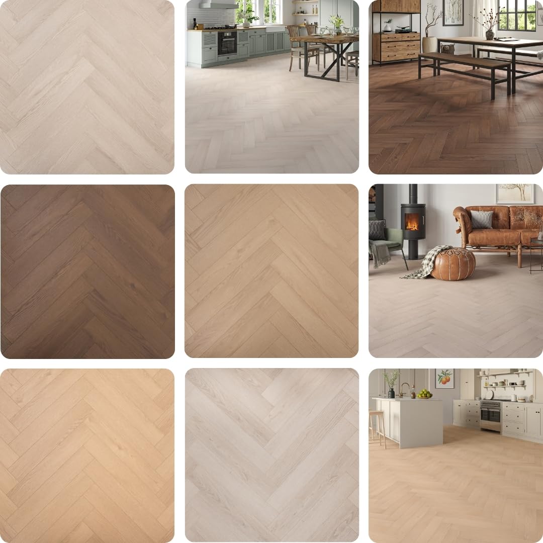Laminate Flooring Luxury 12mm Thick Herringbone – Modern Wood Effects, Click Fit, Water-Resistant Laminate – Ideal for Living, Bedroom & Hallway Floors - 1.8m² Coverage Per Pack image