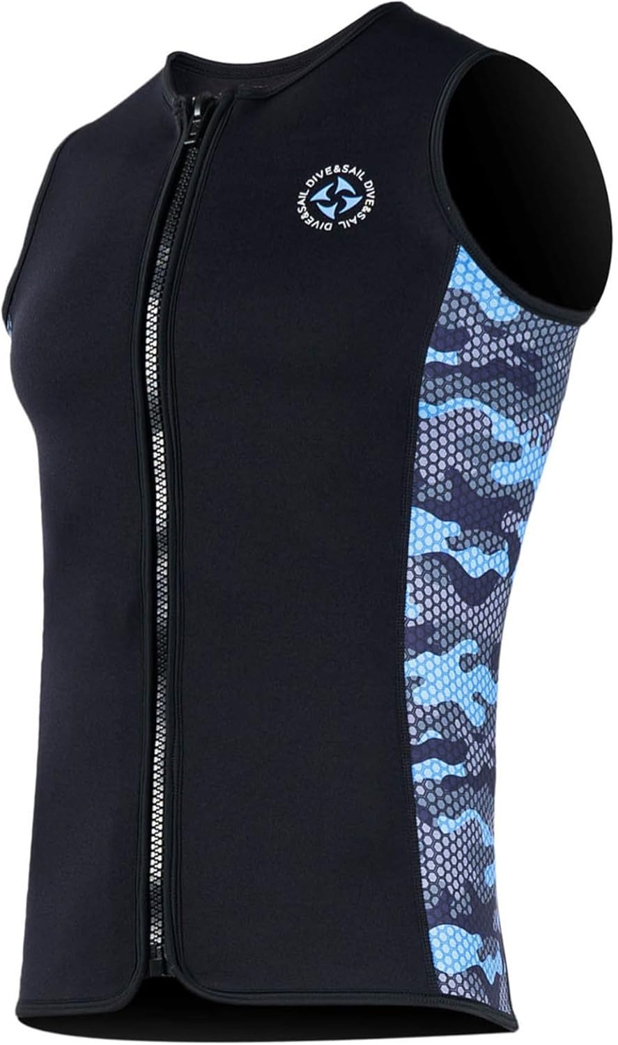 Men 3mm Premium Neoprene Wetsuit Tank Top Dive Suit Contrast Color Sleeveless Wet Suit for Snorkeling Kayaking Black Large