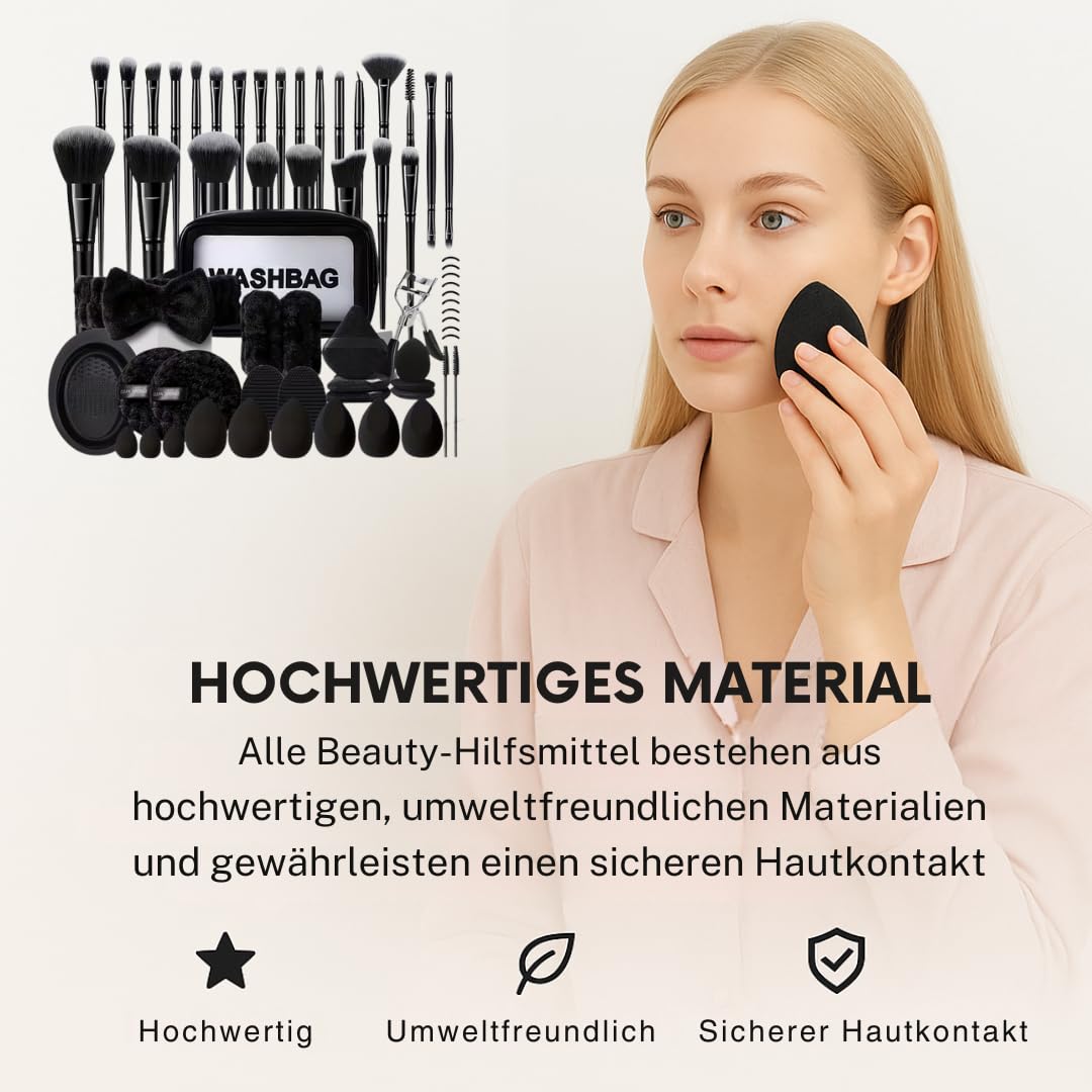 62-teiliges Make-up Tool Set mit Tasche – Pinsel, Schwämme & Zubehör - Profi Qualität