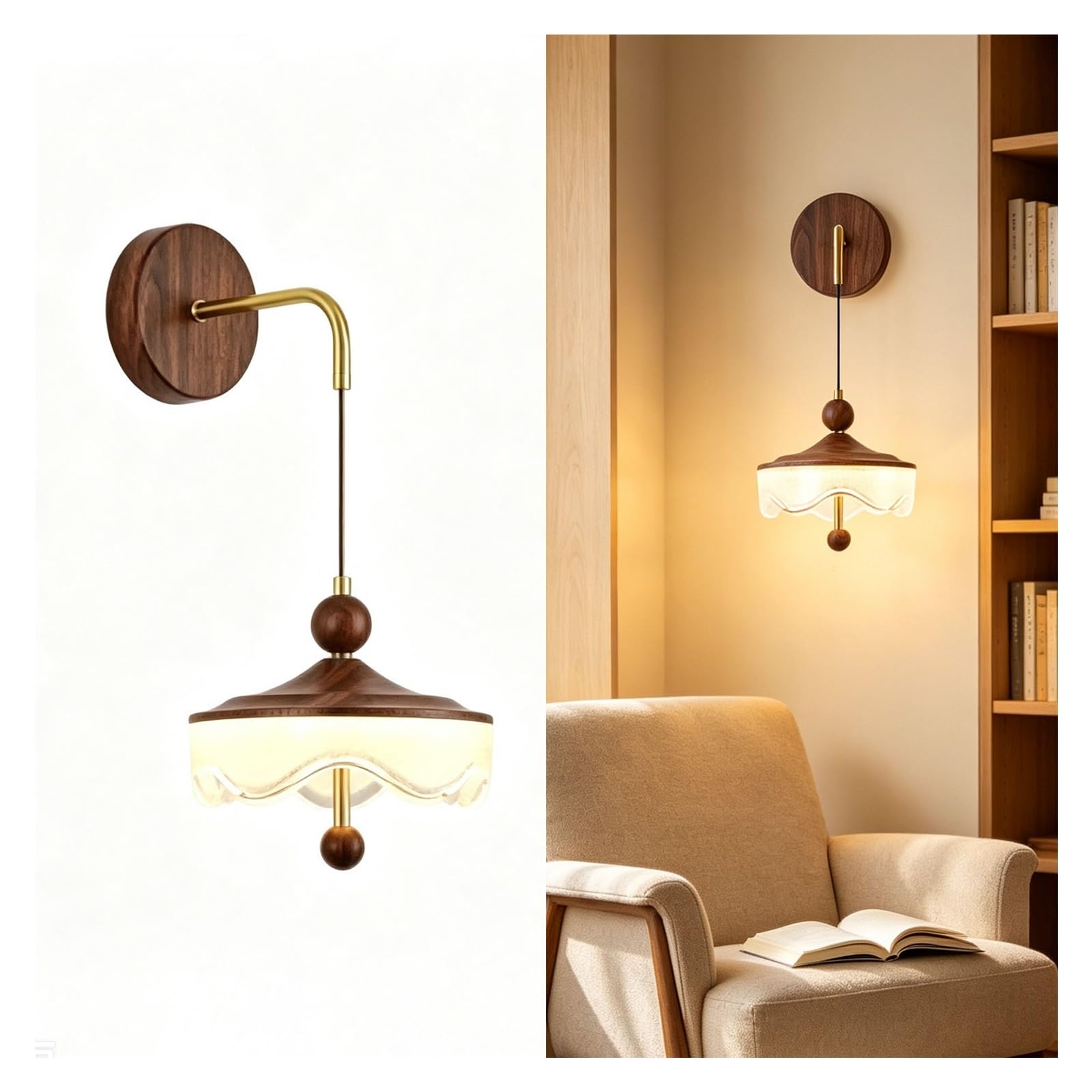 Walnut Brown Wall Sconce Acrylic Wall Lamp Mid Century Vintage Light
