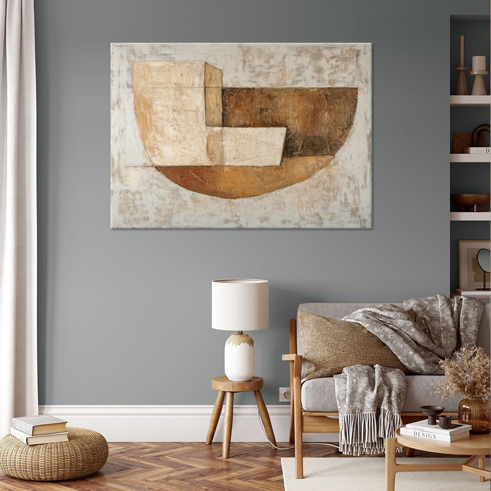 Feeby Quadro su Tela Non Tessuta - Stampa Su Tela - Beige astratto con oro - 120x80 cm - Decorazione Murale - Moderno Soggiorno - quadri moderni soggiorno - poster