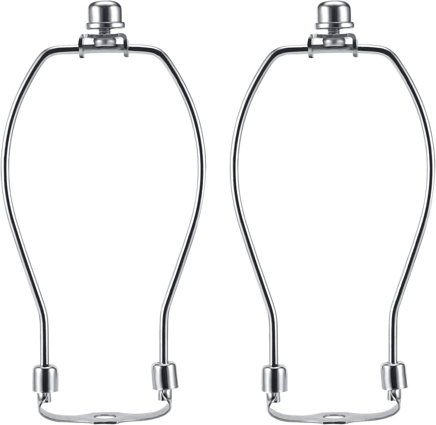 8 Inch Nickel Lamp Harp Holder Kits with Finials and Detachable Light Duty Saddle Bases, Set of 2 DIY Lighting Accessories Horn Frame Lamp shade Brackets
