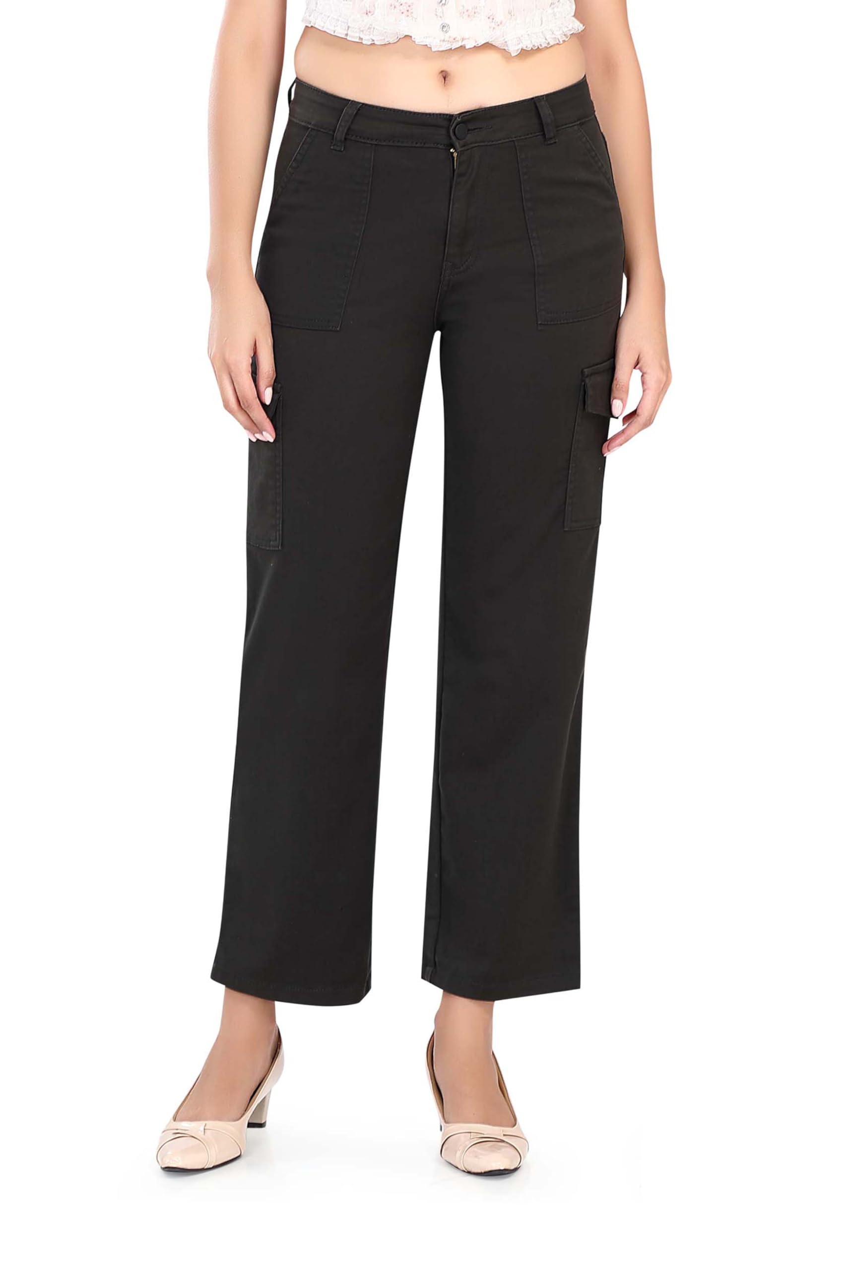 Channel-F| Womens Cargo Jeans | High Waist | Ankle Length | Stretchable Denim | Straight Fit | Cargo Pants for Women & Girls