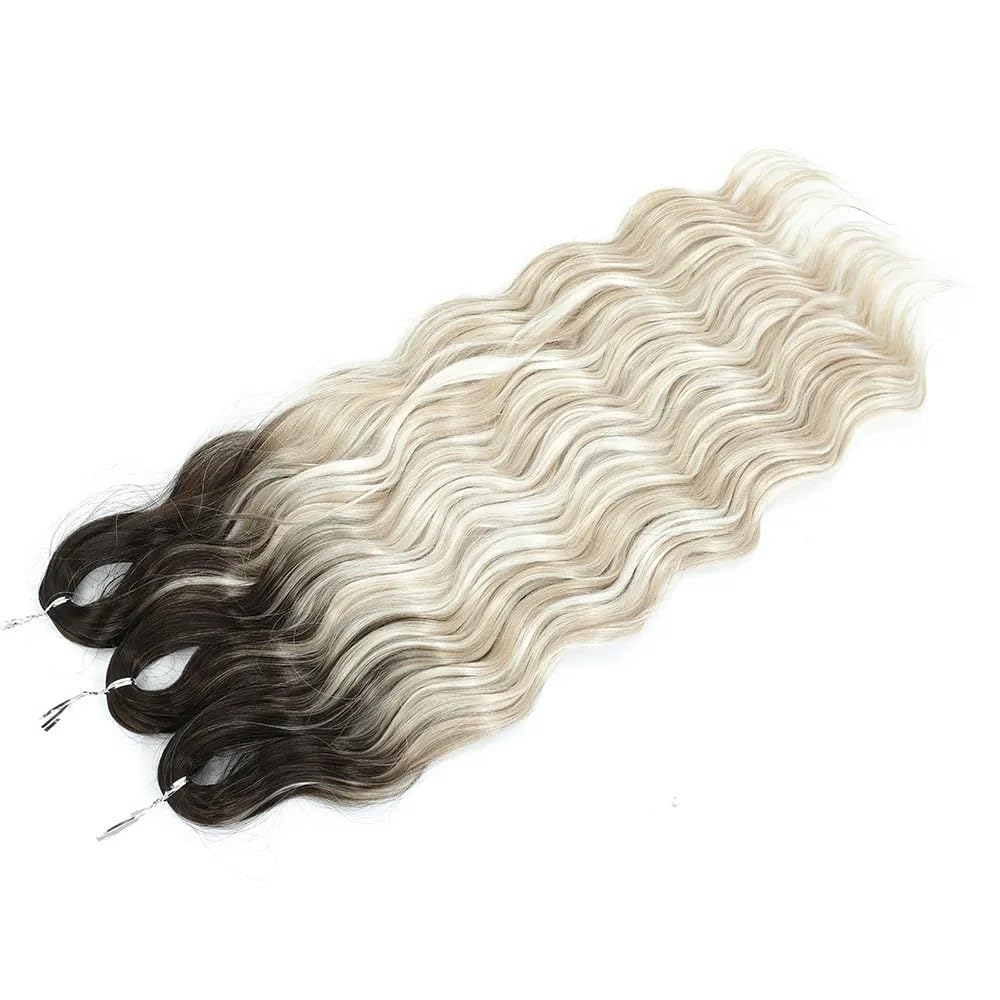 Głębokie fale oceaniczne falowane plecione włosy kręcone szydełkowe syntetyczne włosy 24 cale 3 wiązki boheme loki przedłużanie warkoczy (Blonde BALAYAGE)