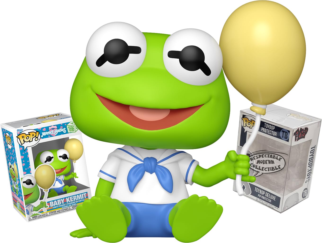 Funko Muppet Babies Baby Kermit the Frog con globo + ToyBop Protector: Pop! Figura de vinilo de animación de TV (incluye estuche de coleccionista Pro-Deluxe Pop Protector Caja de regalo)