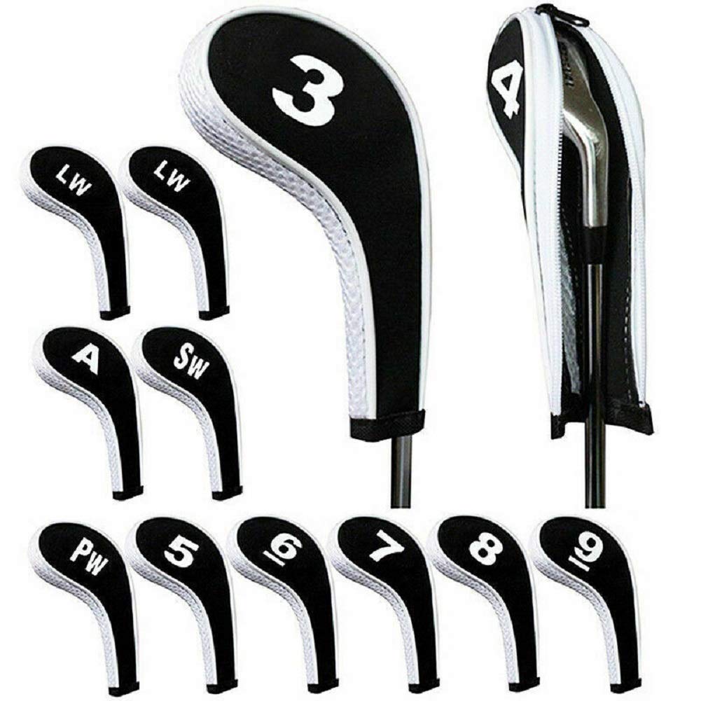 12pcs/Set Number Print Golf Hybrid Club Iron Head Covers with Zipper Long Neck Wedge Headcovers Set for All Irons Titleist, Callaway, Ping, Taylormade, Cobra, Nike