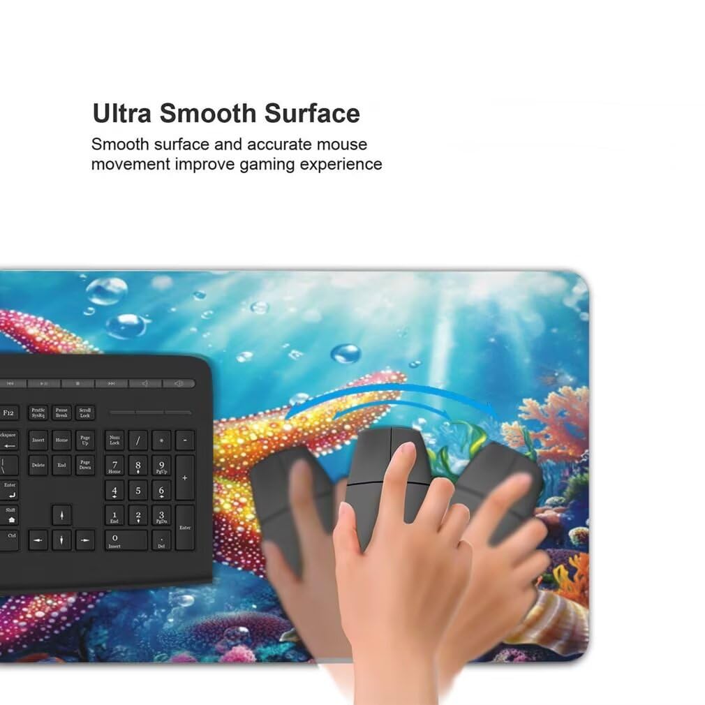 Alfombrilla Raton XXL 1000 x 500 x 3 mm, Mouse Pad Grande Gaming, Alfombrilla de Raton Estrella de Mar Mousepad Lavable Impermeable y Antideslizante para Juegos Y Oficina (Vida Marina) -MP1585