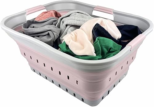 Miniatura 5 de SAMMART Cesta plegable de plástico para la ropa sucia de 42 L (11 galones), contenedor de almacenamiento plegable y organizador, canasta portátil
